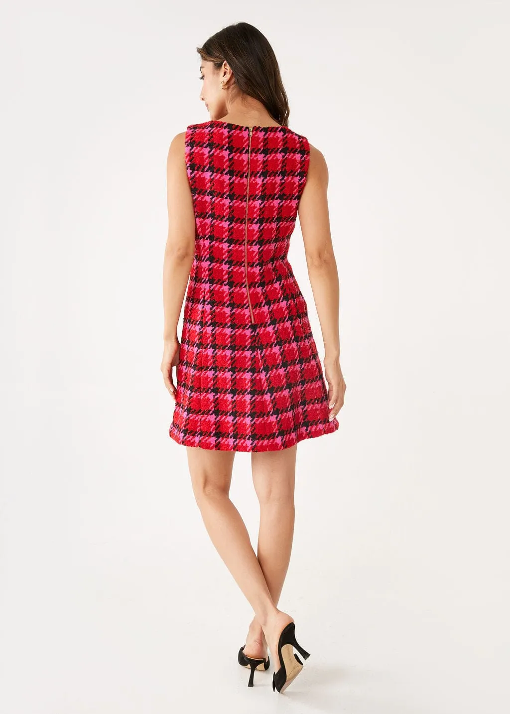 Avery Dress Red Multi Houndstooth sold by Modatrova product image thumbnail 4