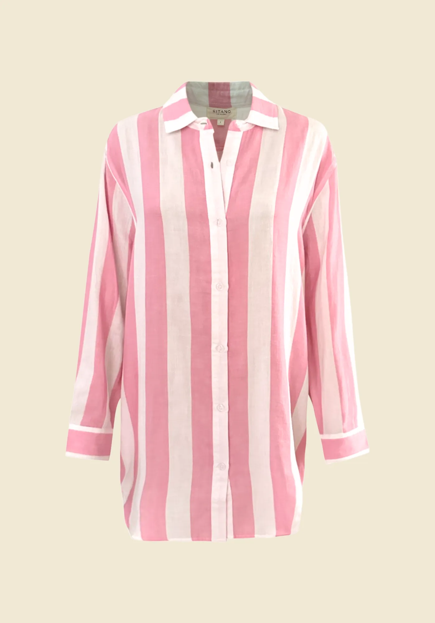 Positano Shirt Dress - Pink/White Cabana Stripes sold by Modatrova product image thumbnail 2