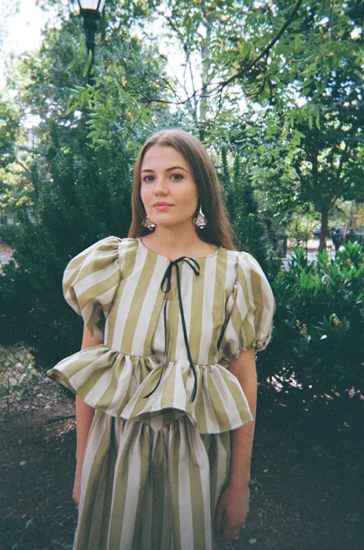 Kels Top is Sage Stripe sold by Modatrova