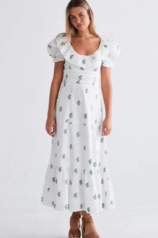 Chloe Maxi Dress Blue Green Floral Jacquard sold by Modatrova