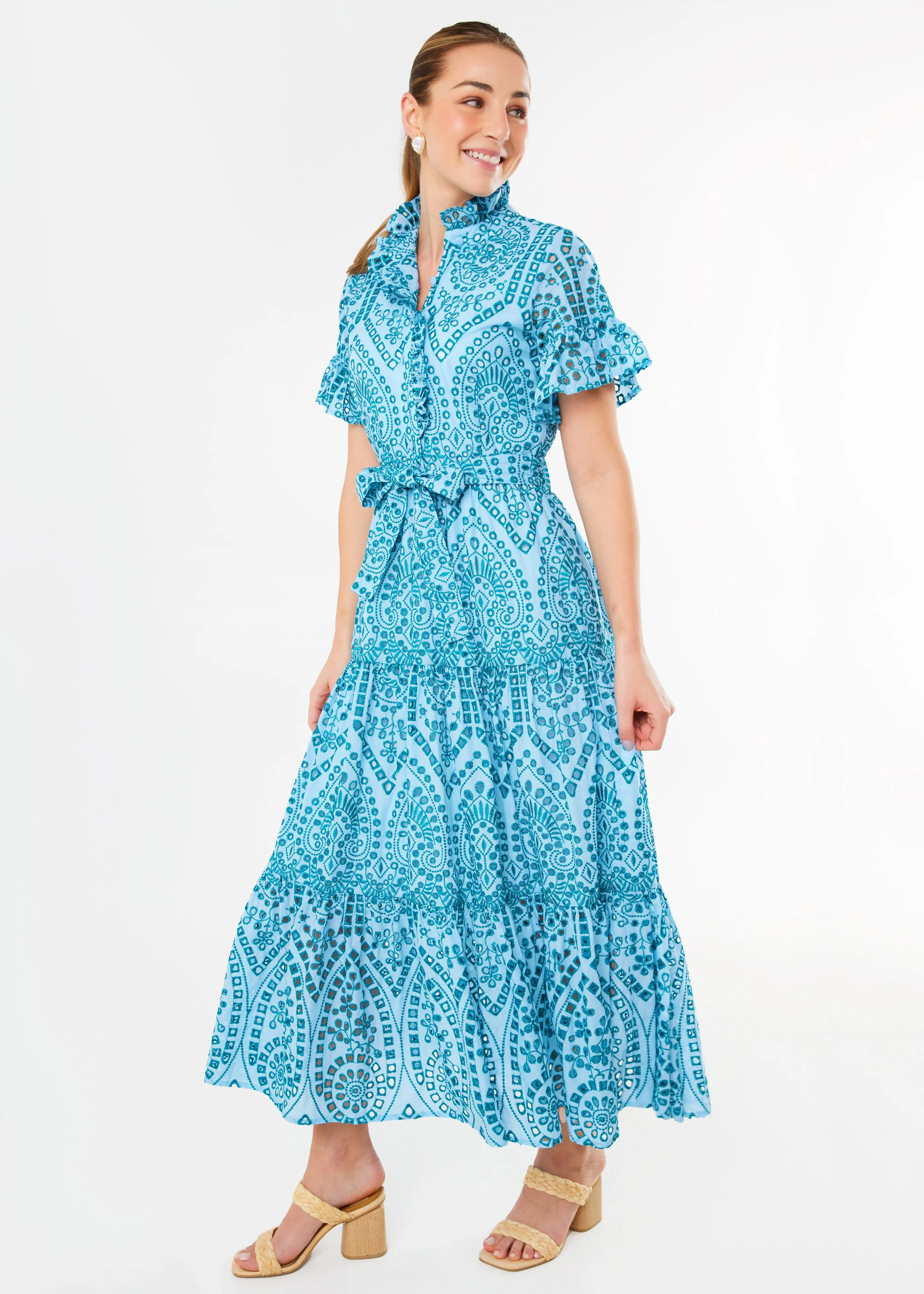 Sadie Maxi Dress Sky Blue Square Eyelet sold by Modatrova product image thumbnail 4