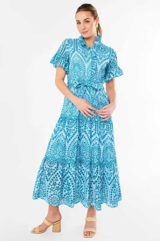 Sadie Maxi Dress Sky Blue Square Eyelet sold by Modatrova