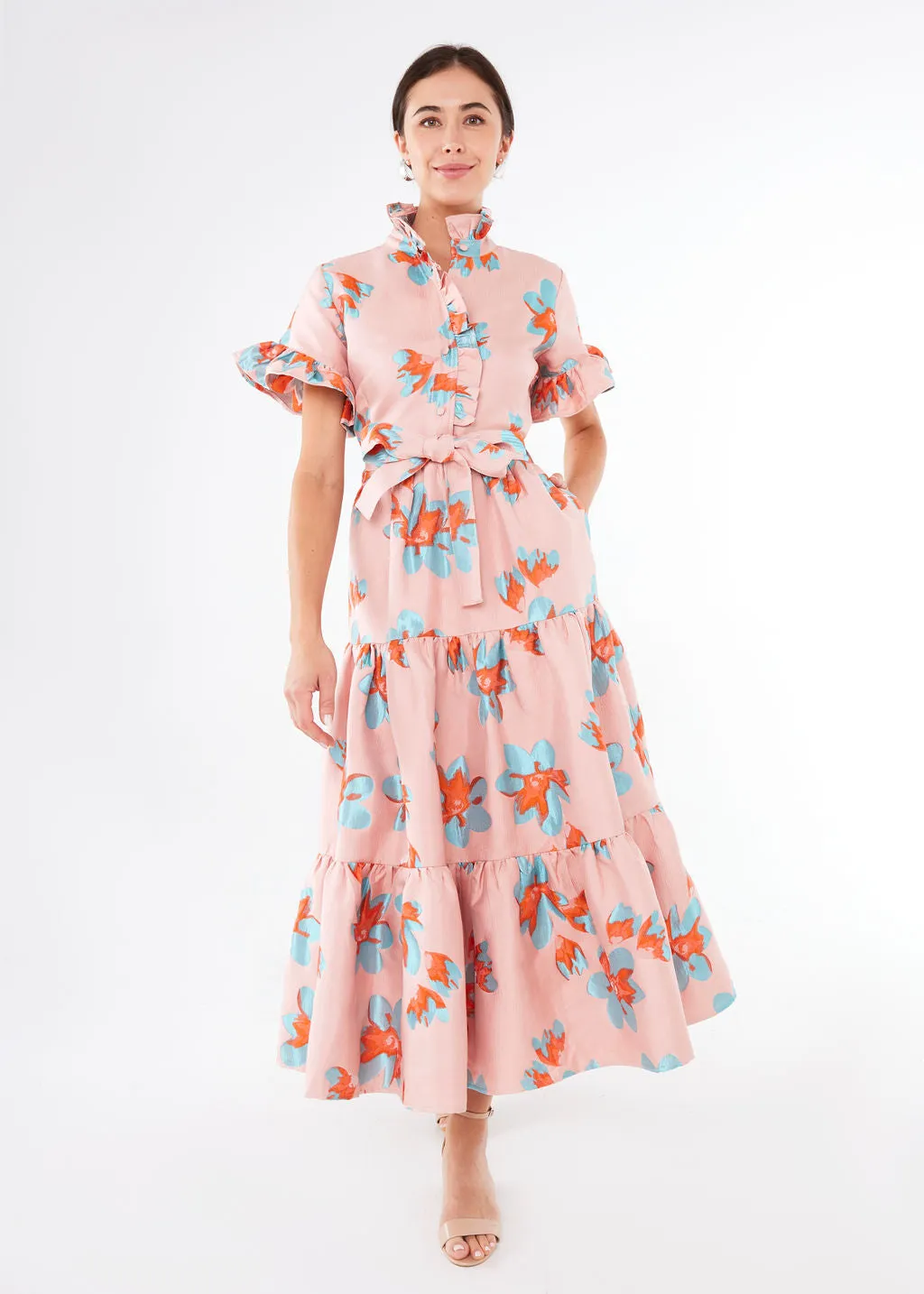 Sadie Maxi Dress Pink Plumeria Jacquard sold by Modatrova product image thumbnail 3
