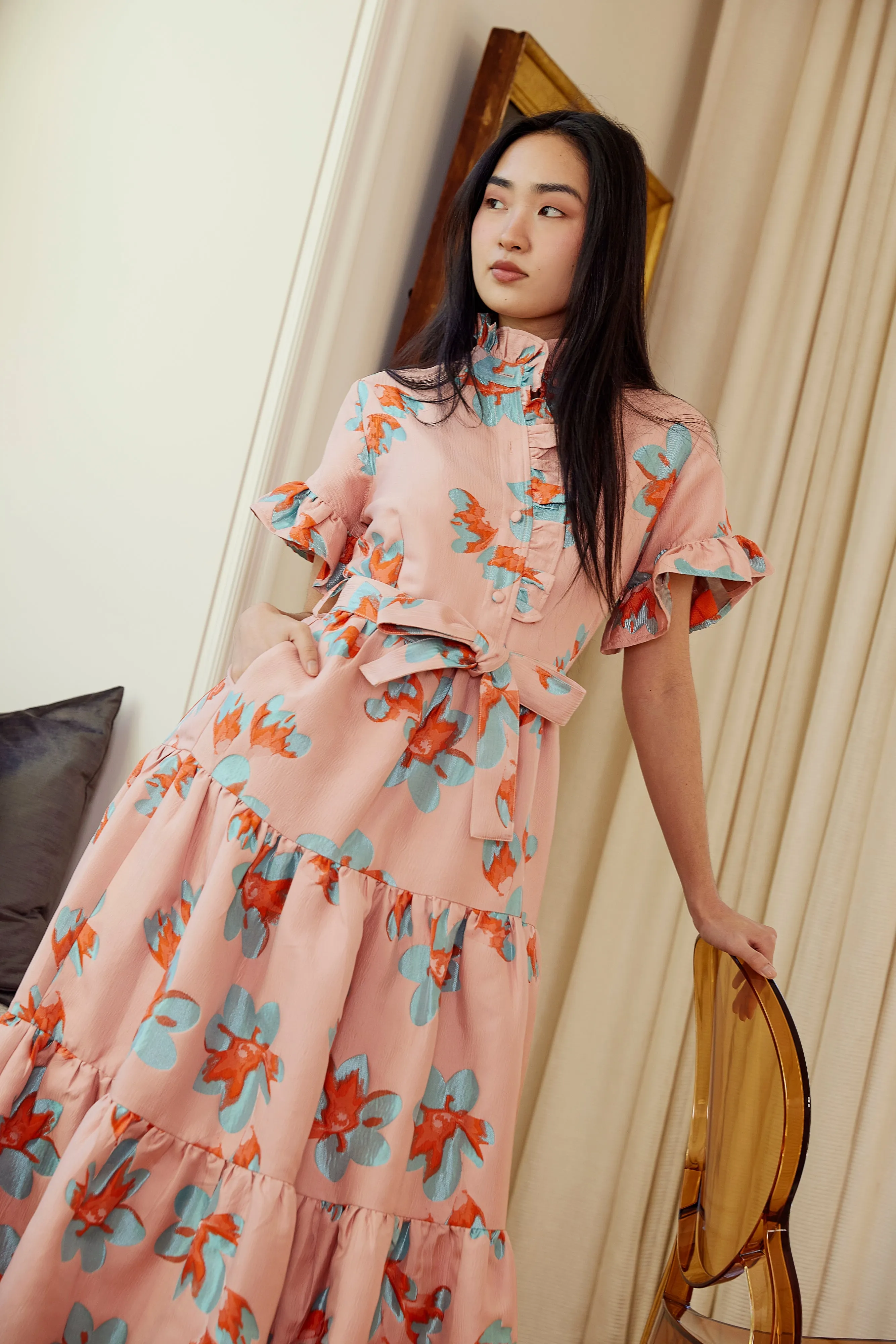 Sadie Maxi Dress Pink Plumeria Jacquard sold by Modatrova product image thumbnail 5