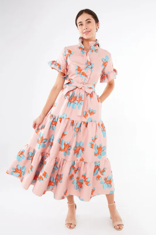 Sadie Maxi Dress Pink Plumeria Jacquard sold by Modatrova