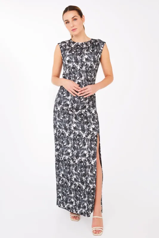 Stefanie Dress Black & White Hibiscus Jacquard sold by Modatrova