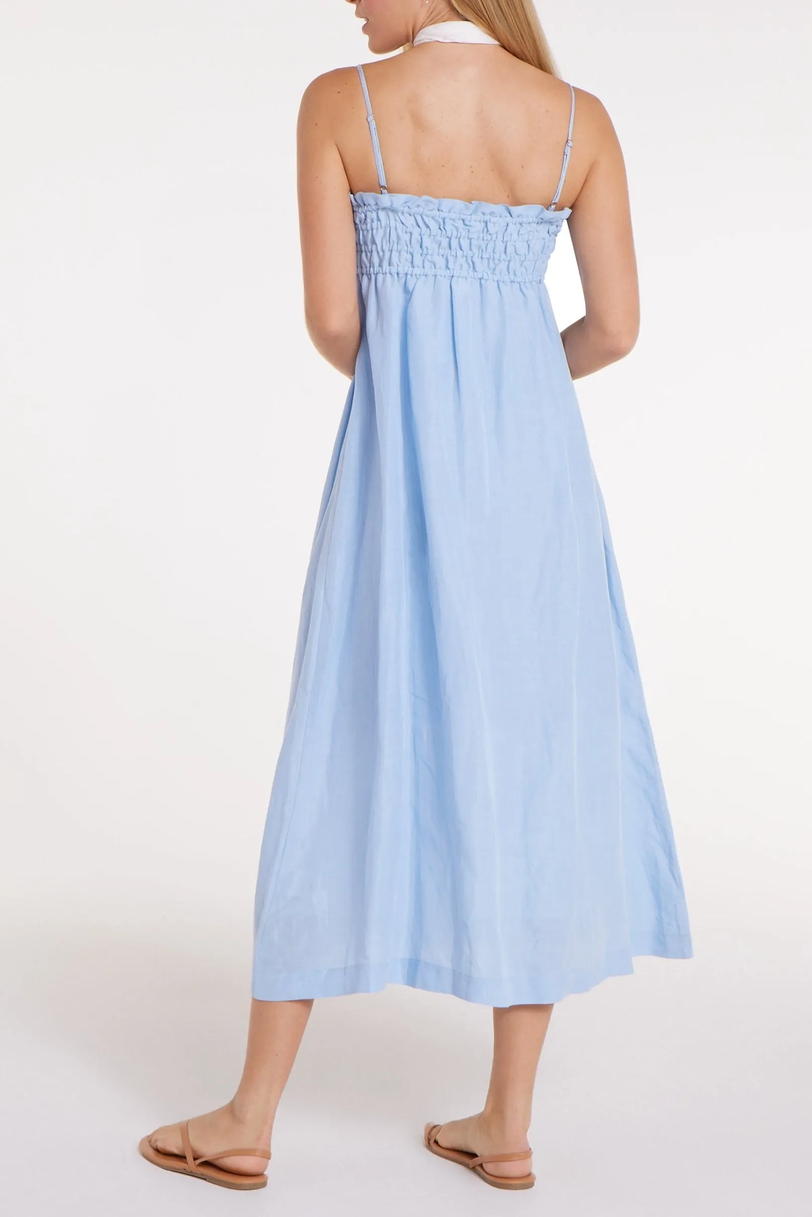 Margot Smocked Spaghetti Strap Midi Dress in Chambray Blue sold by Modatrova product image thumbnail 2