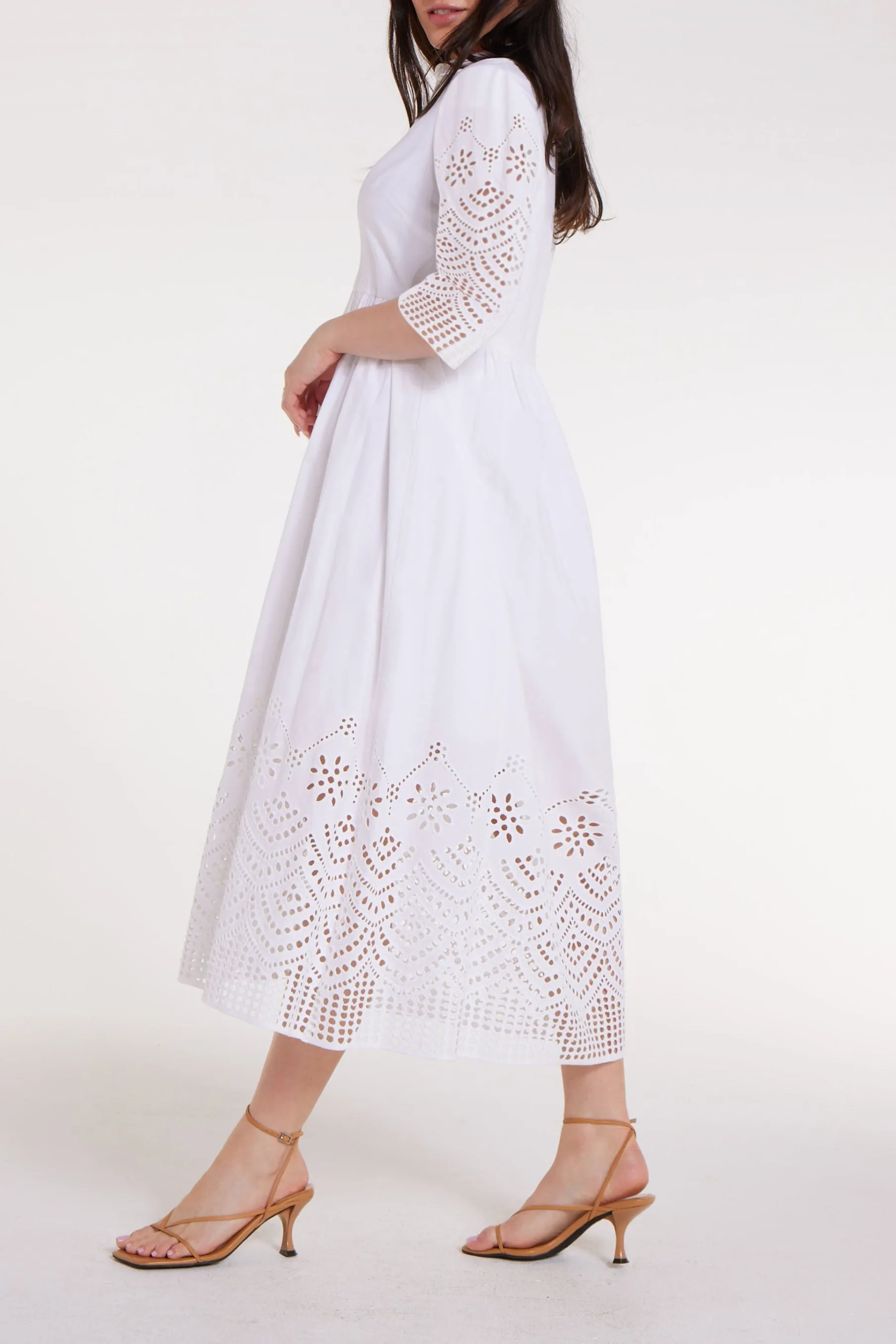 Francesca Dress in White Eyelet sold by Modatrova