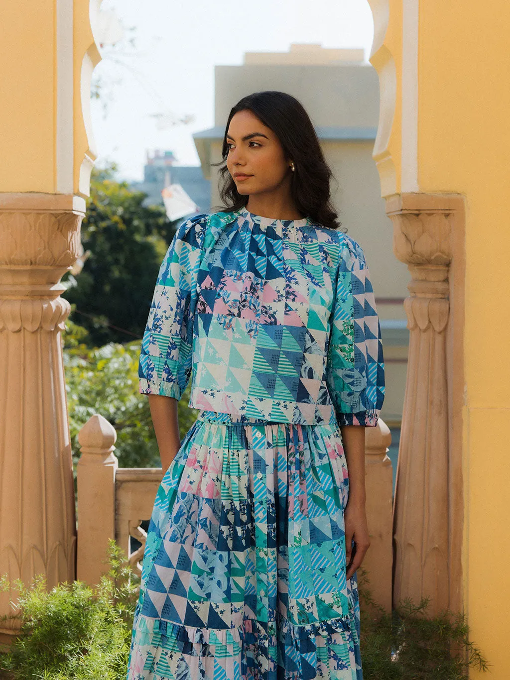 Mimi Top Green & Blue Geo sold by Modatrova product image thumbnail 2