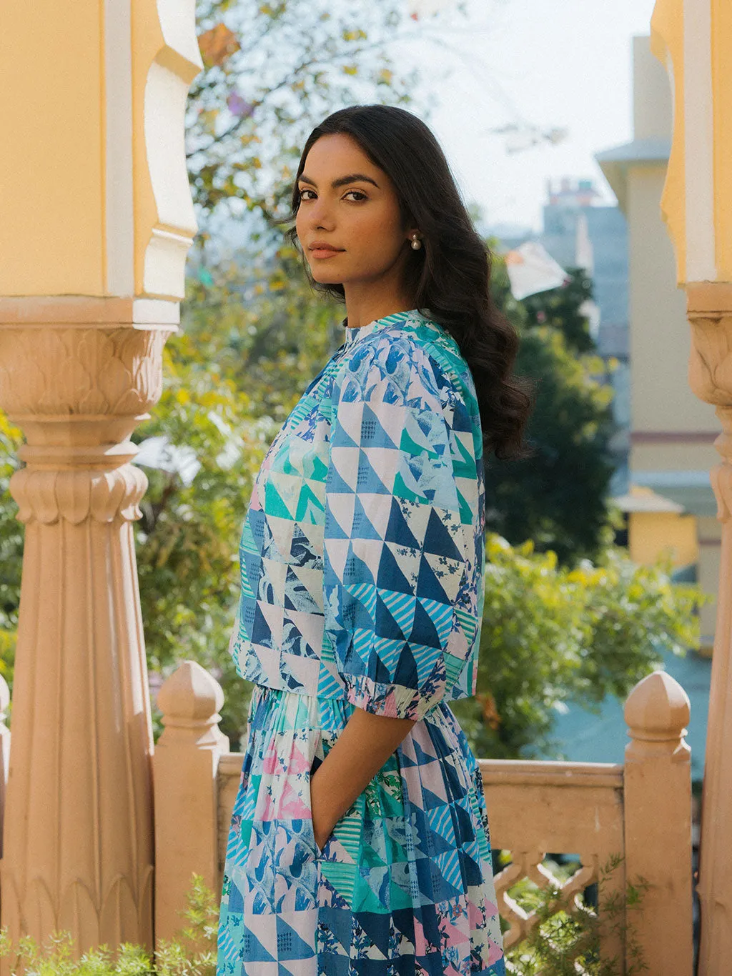 Mimi Top Green & Blue Geo sold by Modatrova product image thumbnail 3