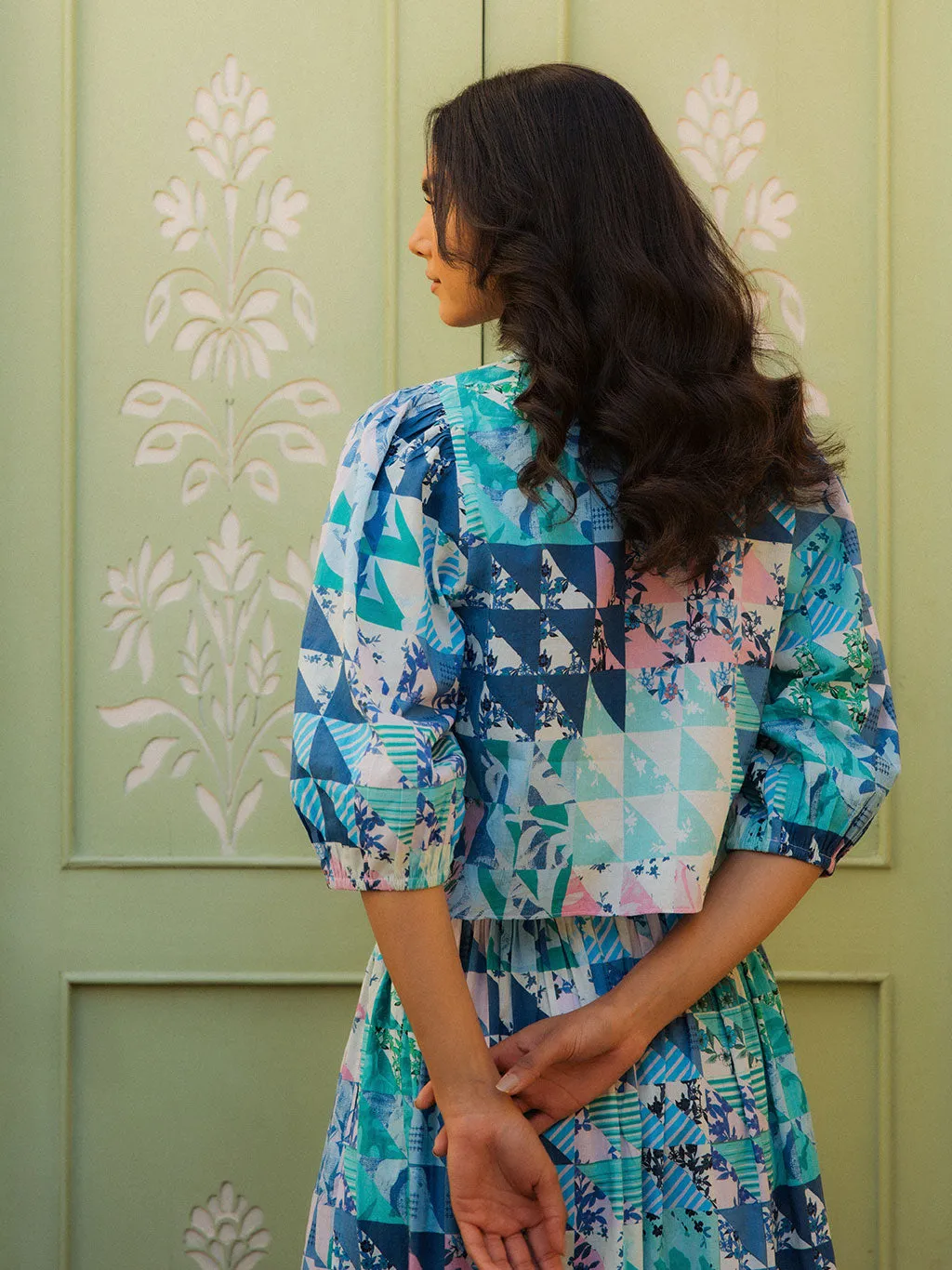 Mimi Top Green & Blue Geo sold by Modatrova product image thumbnail 4