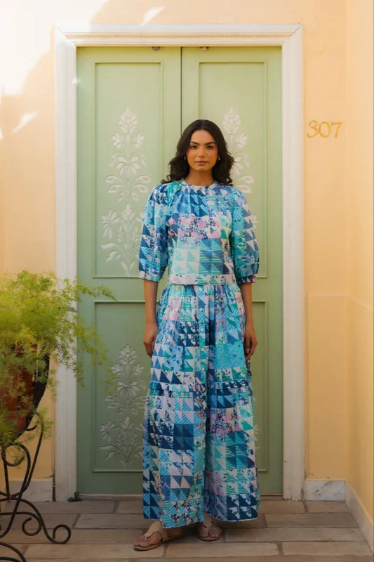 Mimi Skirt Green & Blue Geo sold by Modatrova