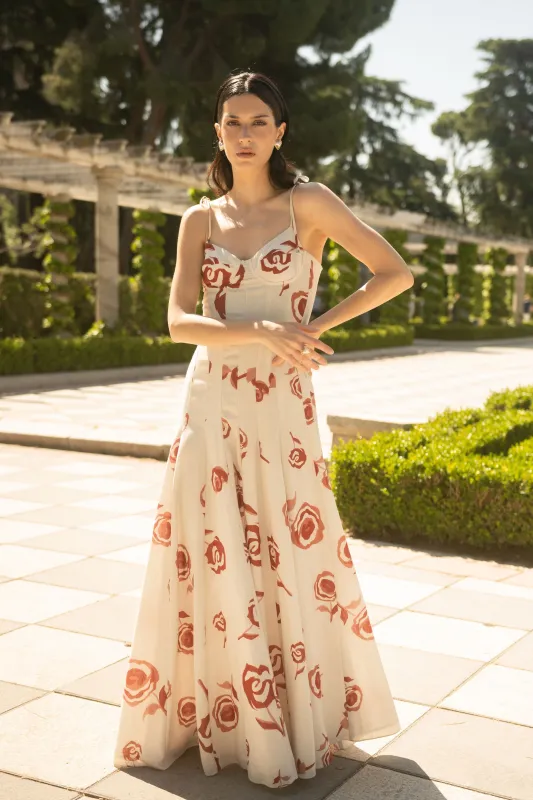 Rosetta Maxi Dress Ivory Red sold by Modatrova