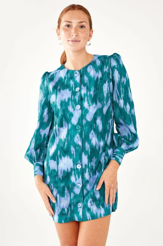 Ellen Dress Teal Ikat Chiffon sold by Modatrova