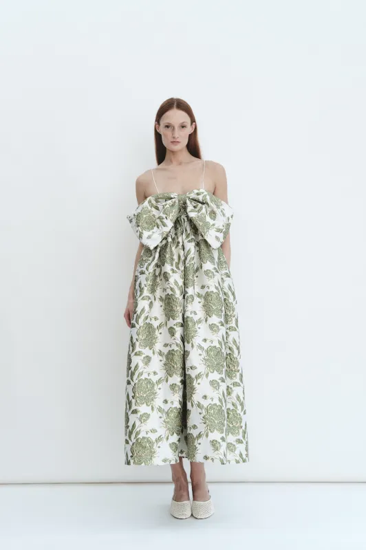 Bow Gown in Emerald Brocade sold by Modatrova