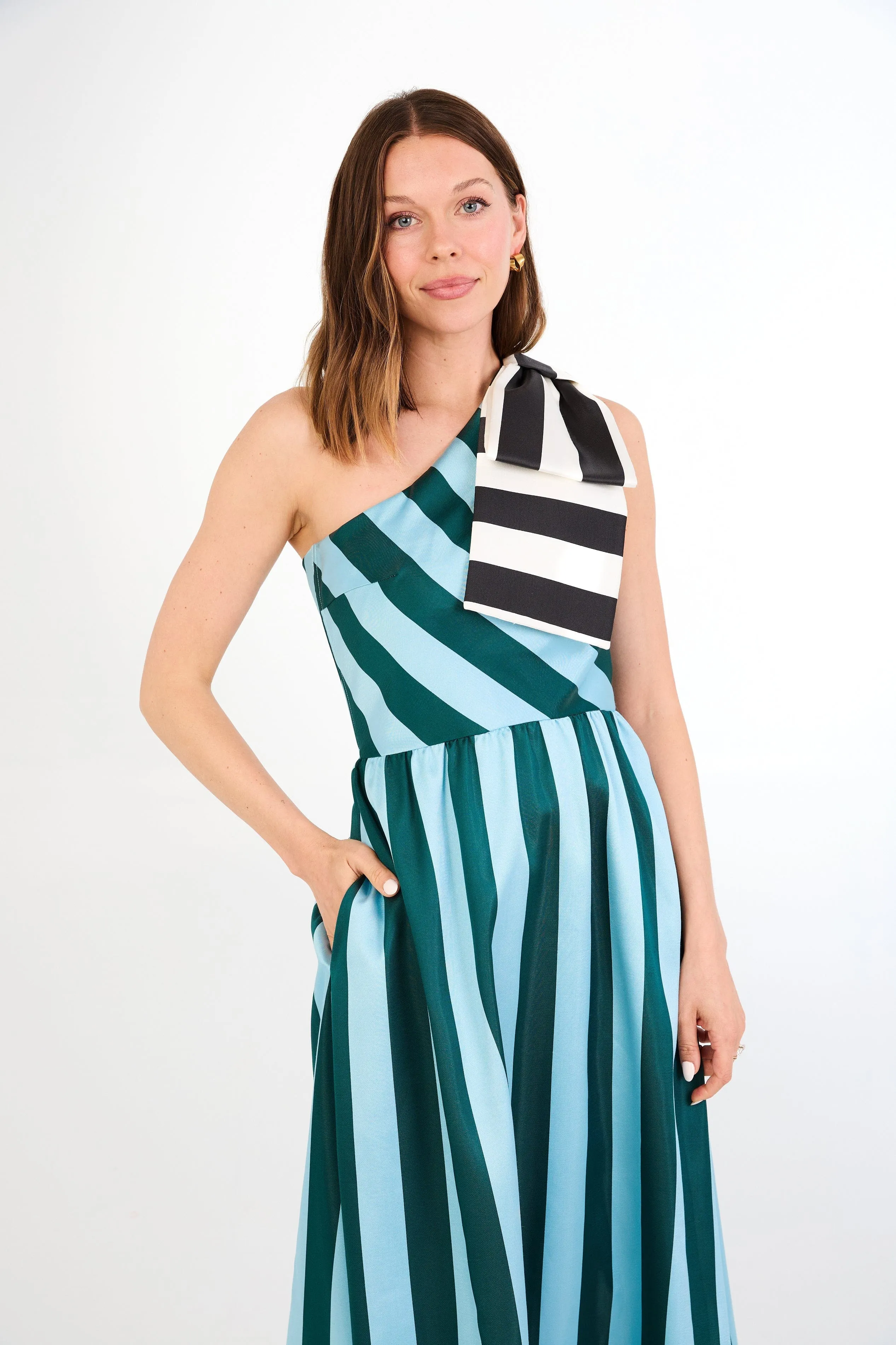 Caroline Gown Blue Stripe Mikado sold by Modatrova product image thumbnail 2