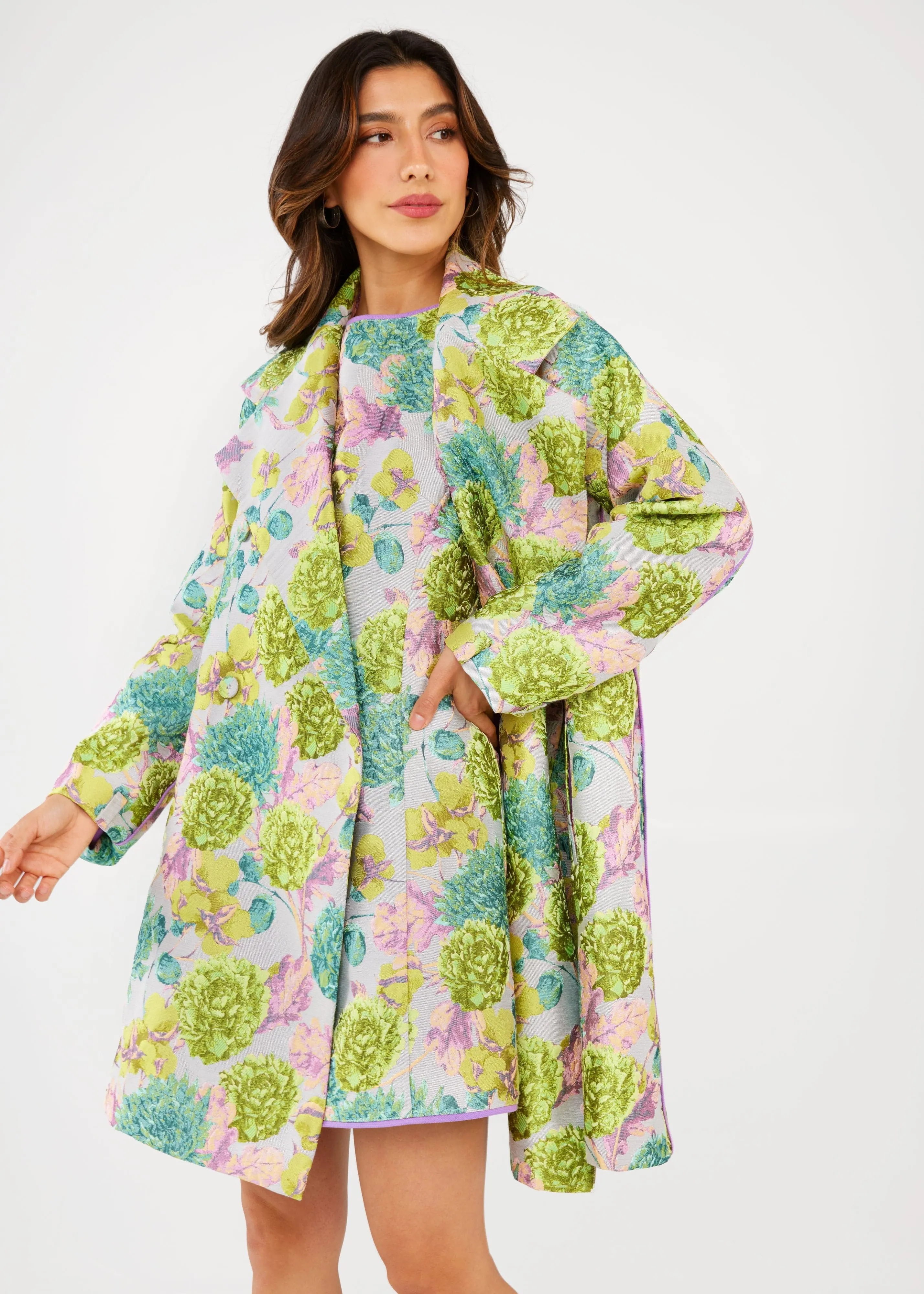 Avery Dress Chartreuse Vintage Dahlia Jacquard sold by Modatrova product image thumbnail 5