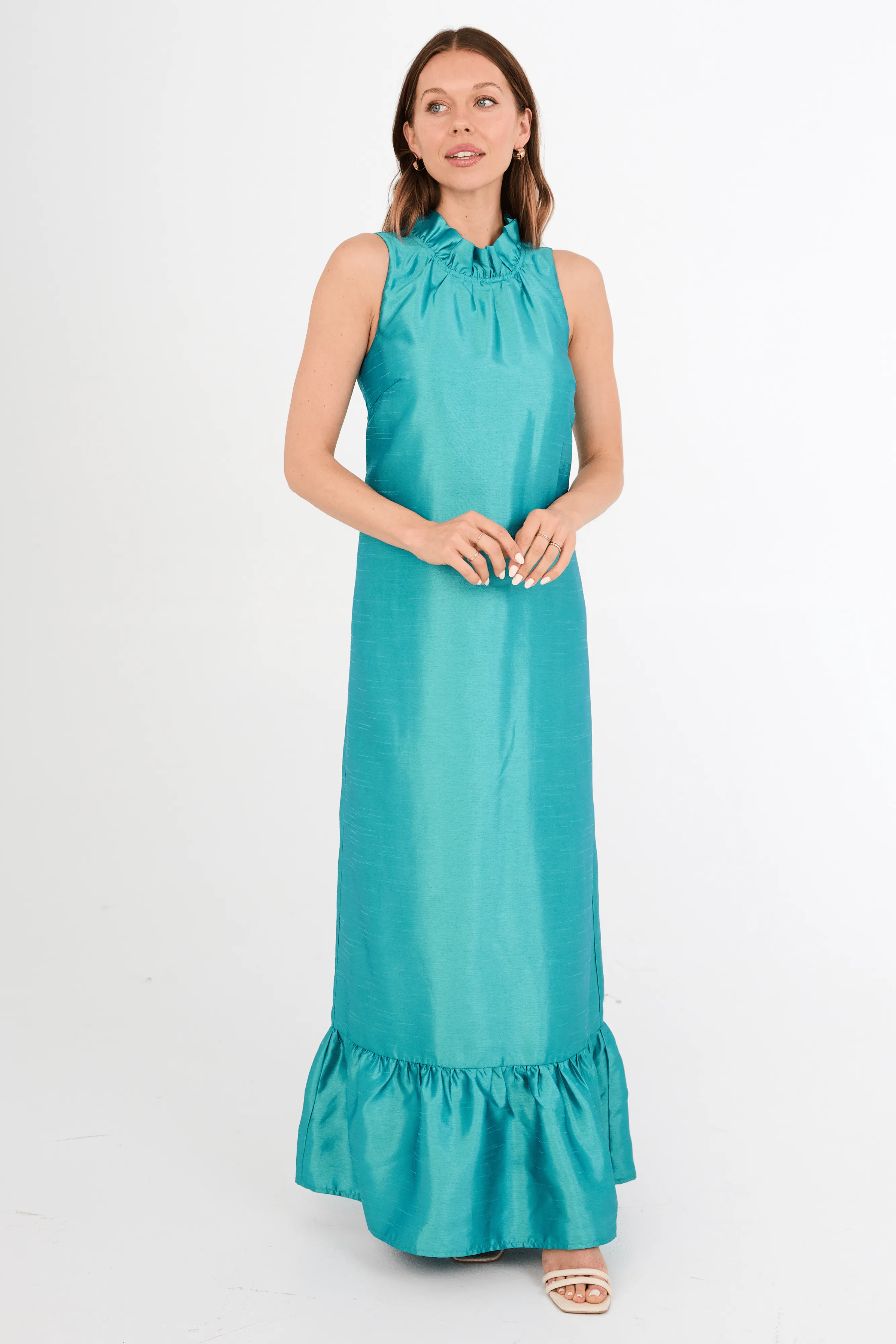 Camille Gown Teal Dupioni sold by Modatrova