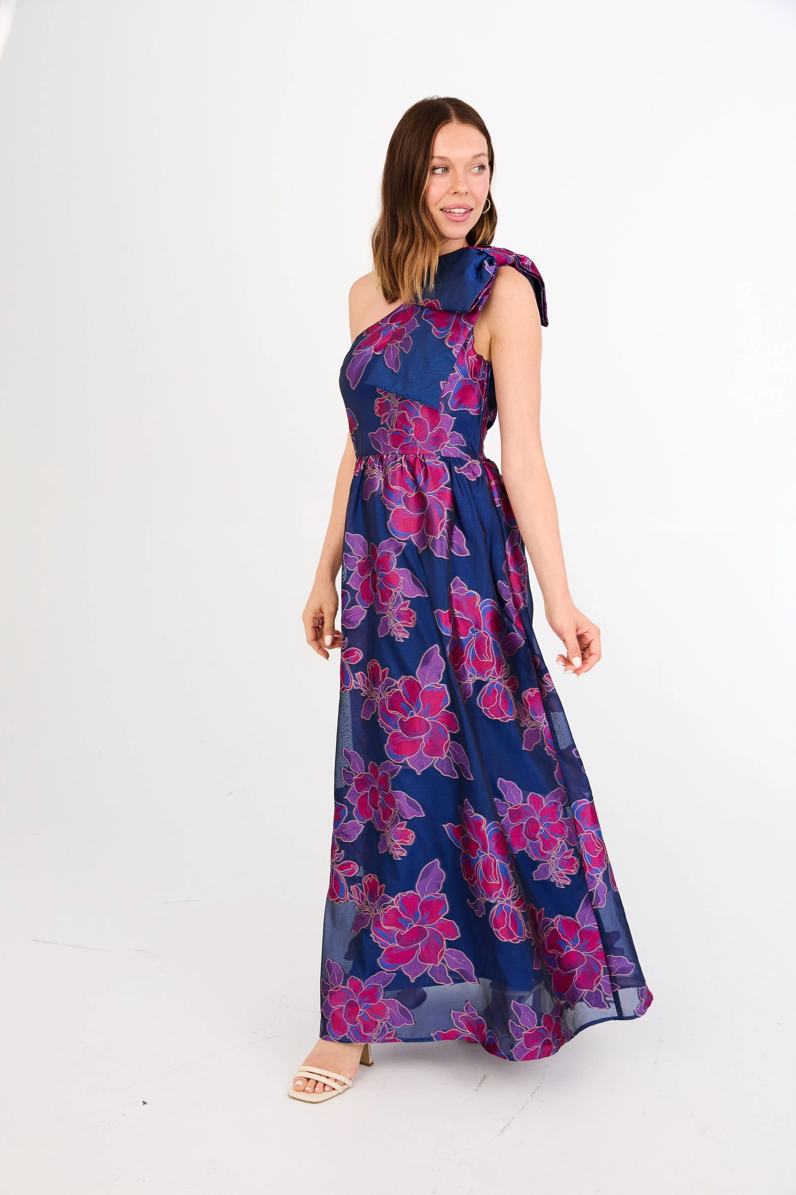 Caroline Gown Fuchsia Navy Peony Organza sold by Modatrova product image thumbnail 4