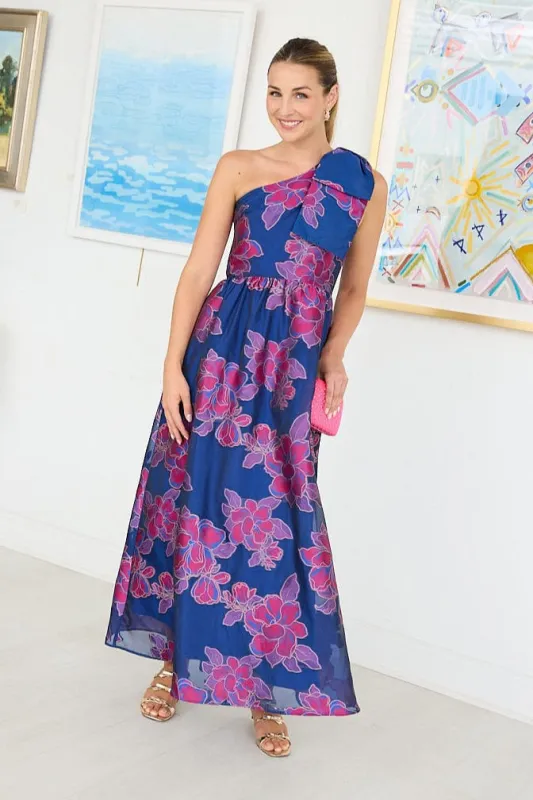 Caroline Gown Fuchsia Navy Peony Organza sold by Modatrova