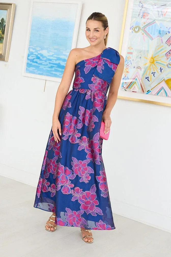 Caroline Gown Fuchsia Navy Peony Organza sold by Modatrova