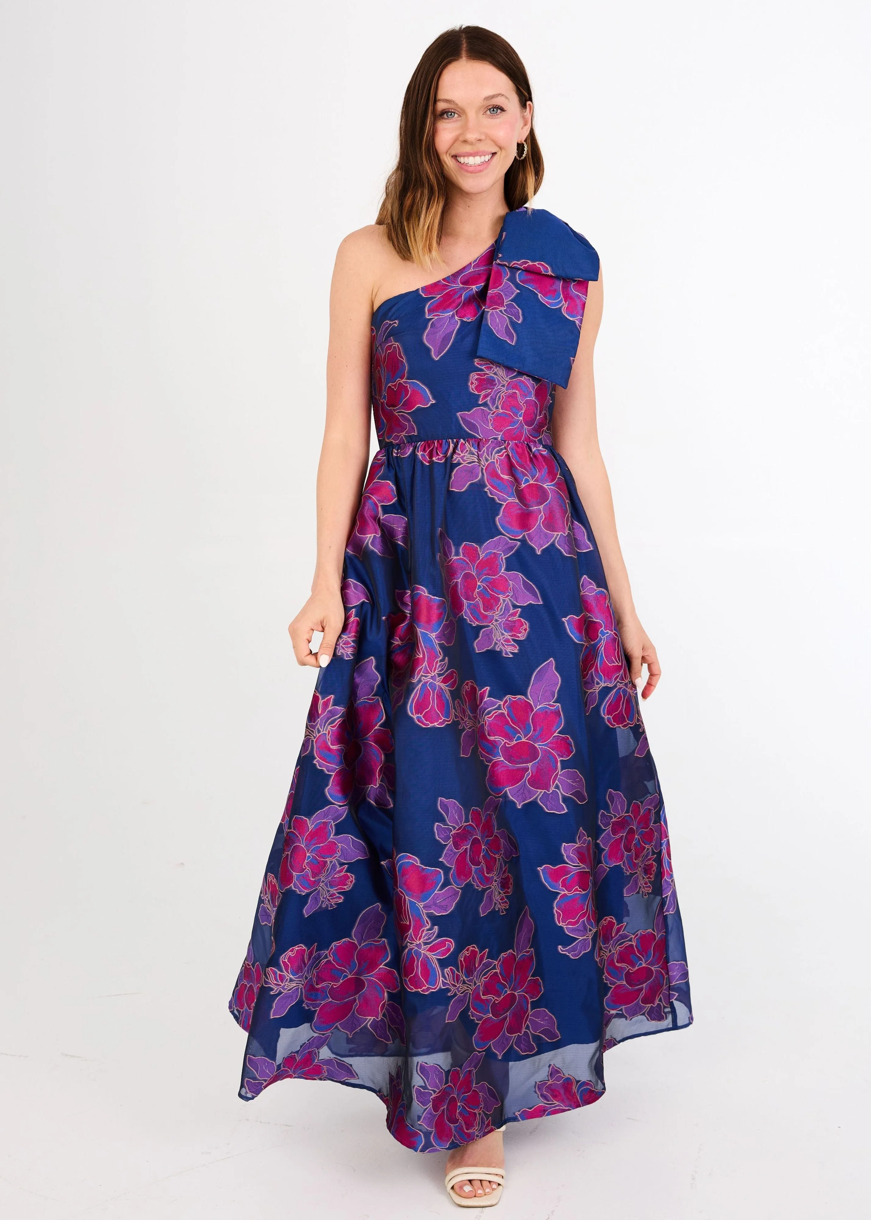 Caroline Gown Fuchsia Navy Peony Organza sold by Modatrova product image thumbnail 3