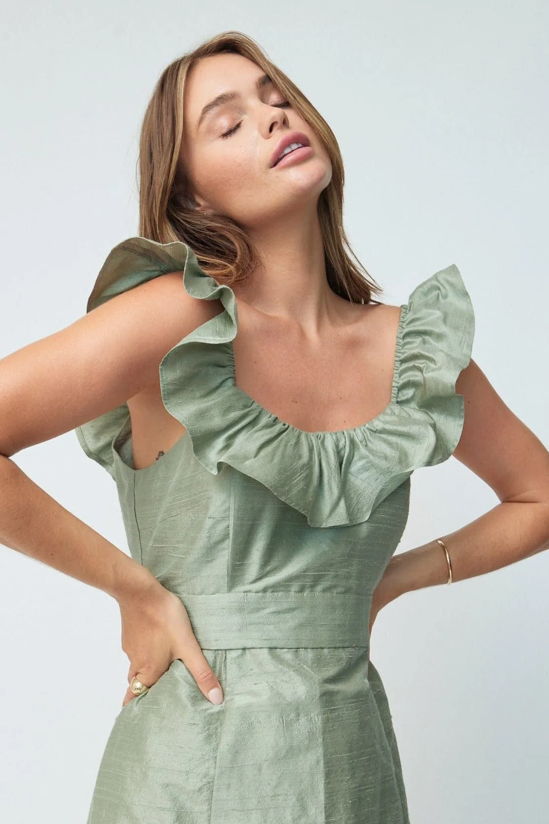 The Camille Dress in Sage sold by Modatrova product image thumbnail 2
