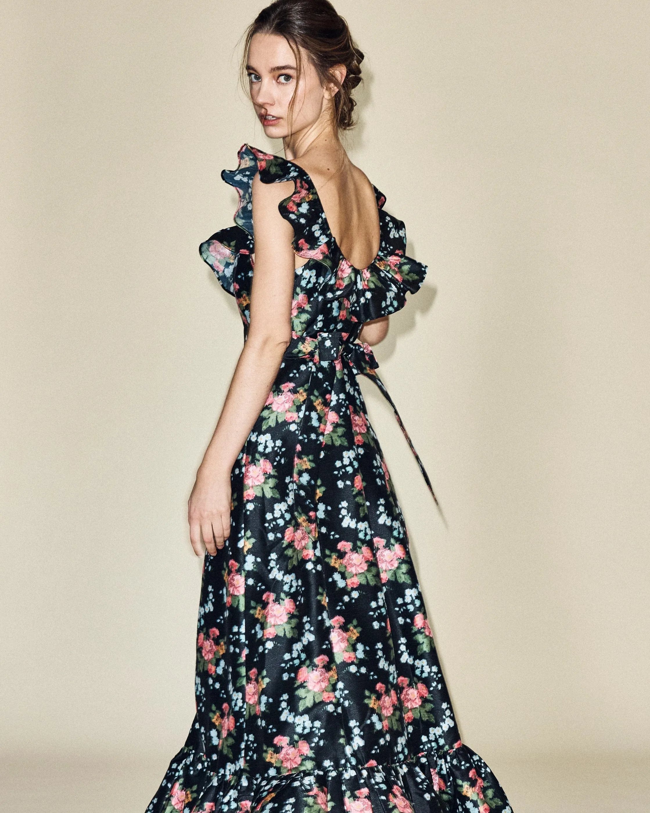 Camille Dress in Black Floral Brocade sold by Modatrova product image thumbnail 5