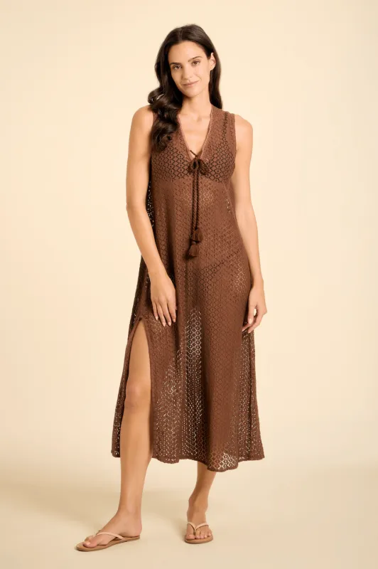 Sorrento Dress - Aria Crochet in Brown sold by Modatrova
