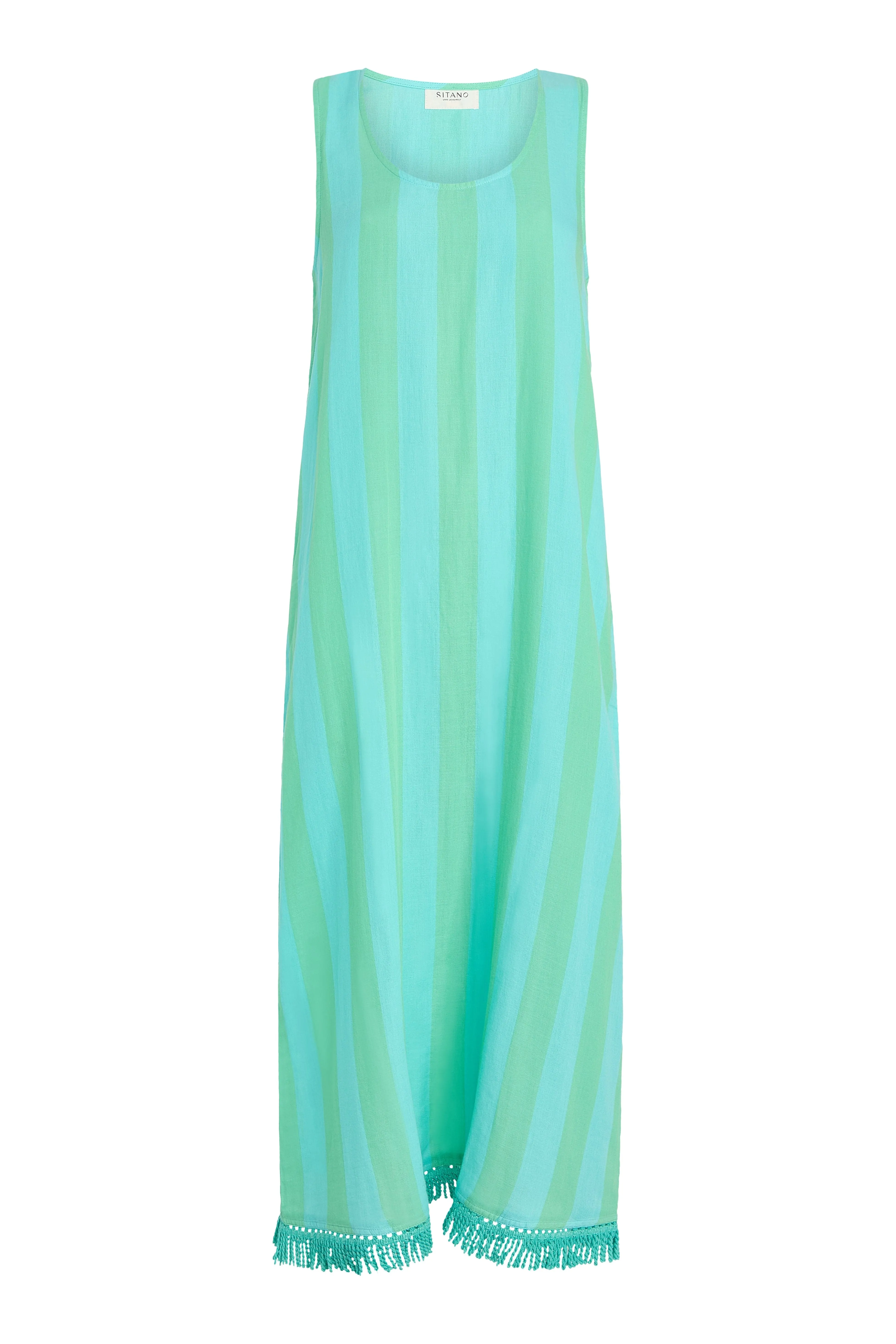 Positano Midi Tank Dress - Blue/Green Cabana Stripes sold by Modatrova product image thumbnail 5