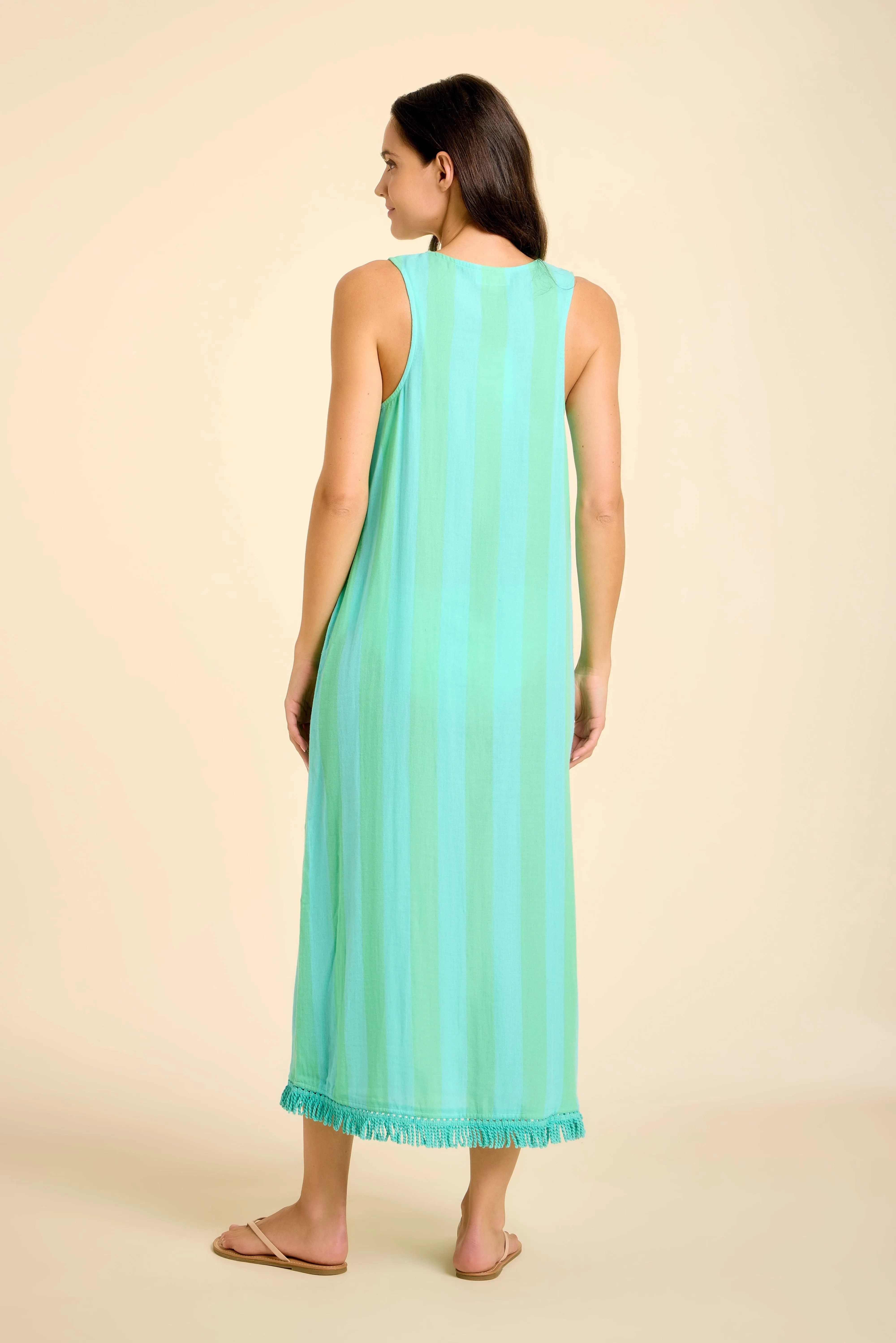 Positano Midi Tank Dress - Blue/Green Cabana Stripes sold by Modatrova product image thumbnail 2