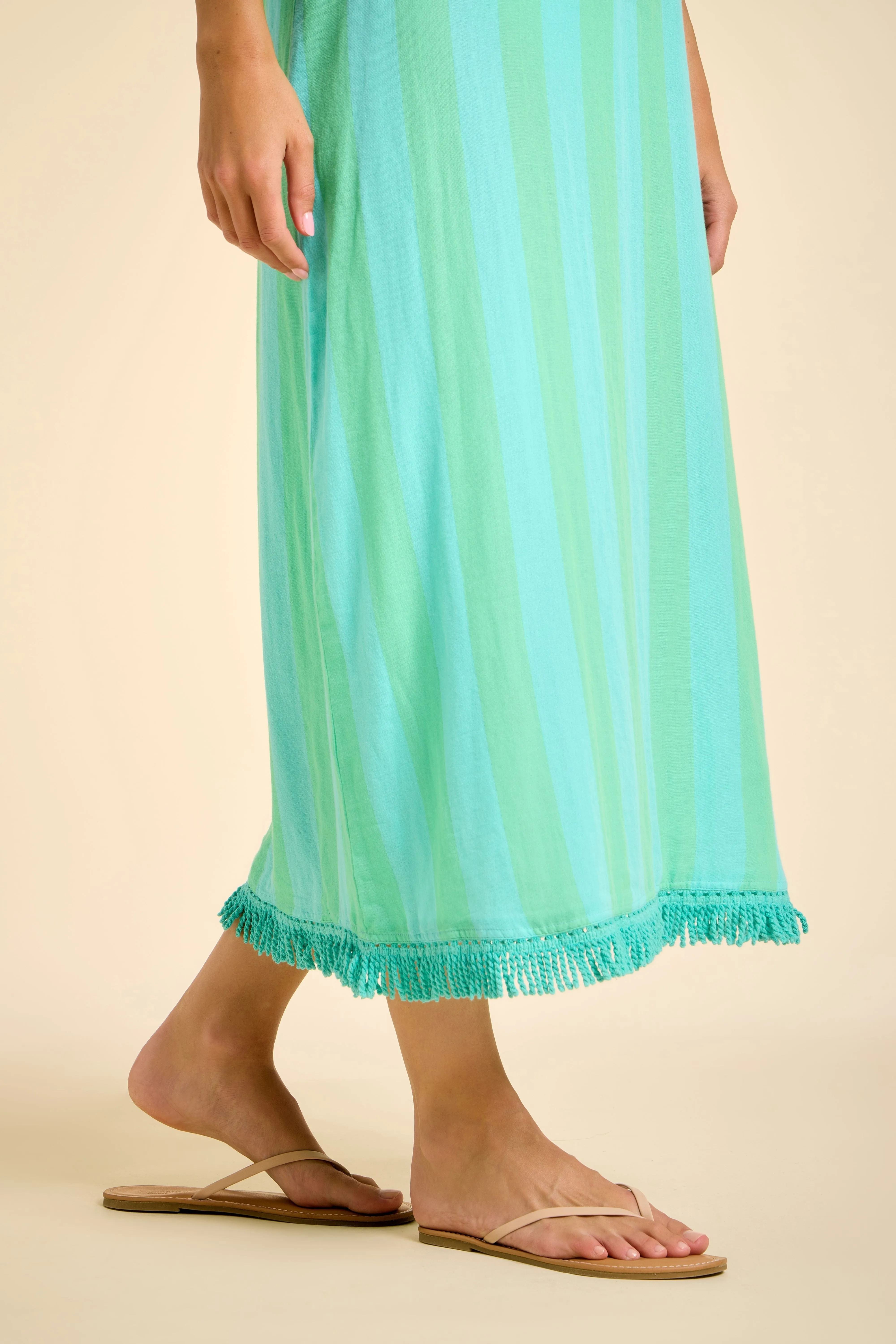 Positano Midi Tank Dress - Blue/Green Cabana Stripes sold by Modatrova product image thumbnail 3