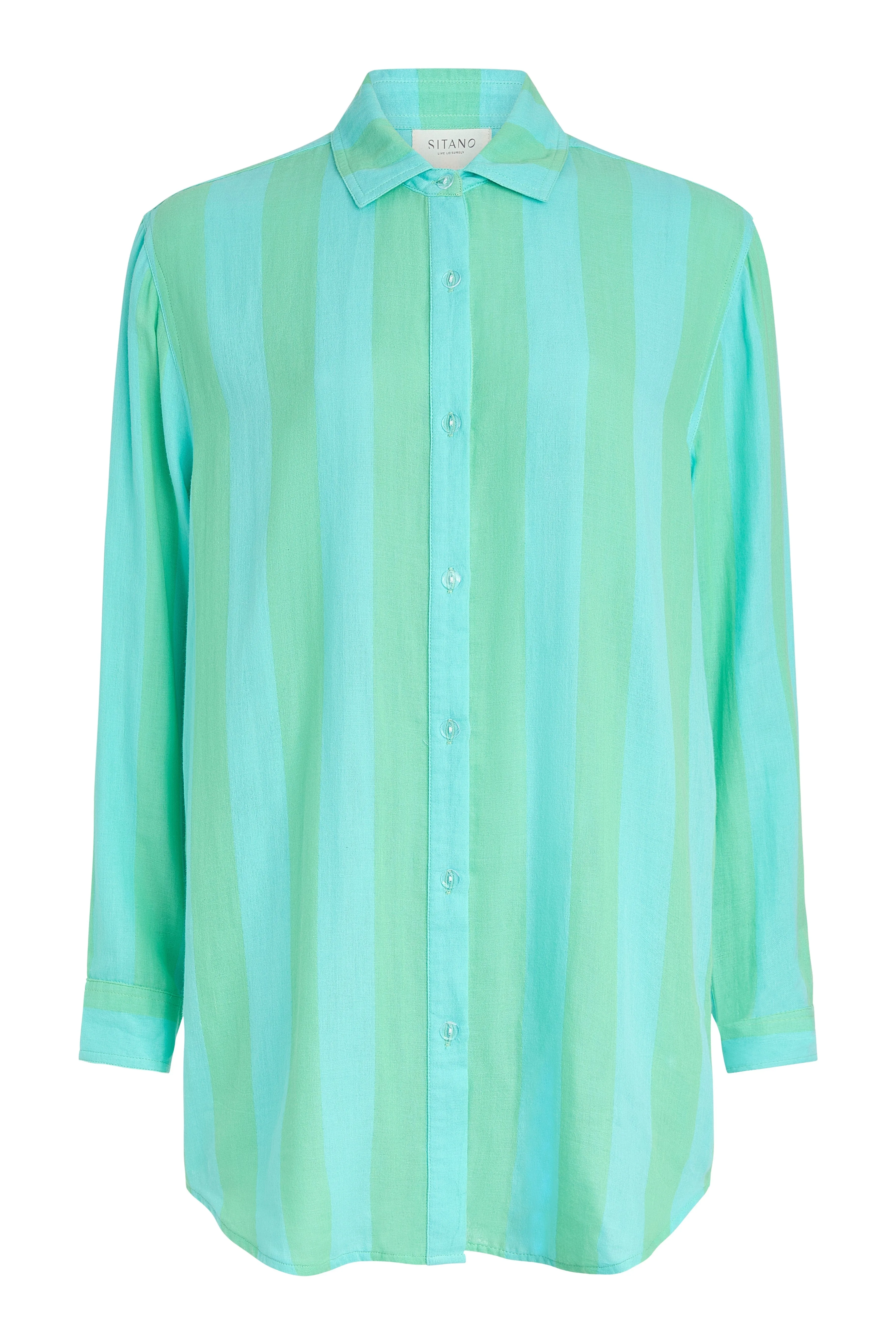 Positano Shirt Dress - Blue/Green Cabana Stripes sold by Modatrova product image thumbnail 3