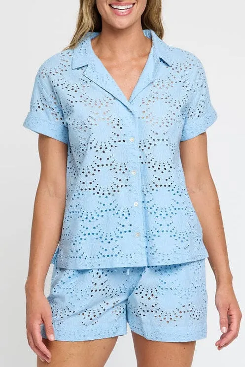 Dakota Shirt Cover-up in Powder Blue Eyelet sold by Modatrova product image thumbnail 5