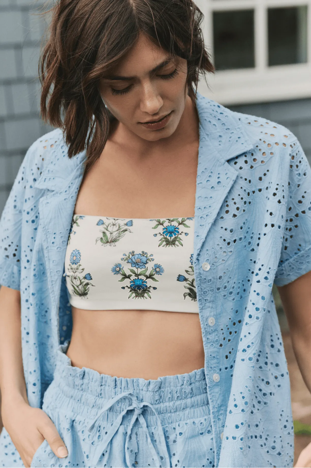 Dakota Shirt Cover-up in Powder Blue Eyelet sold by Modatrova product image thumbnail 2