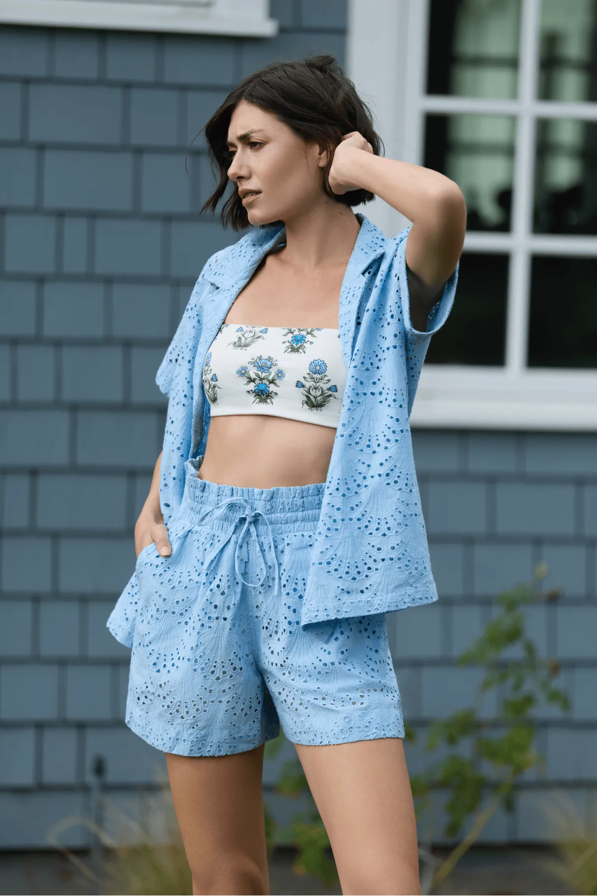 Dakota Shirt Cover-up in Powder Blue Eyelet sold by Modatrova product image thumbnail 4