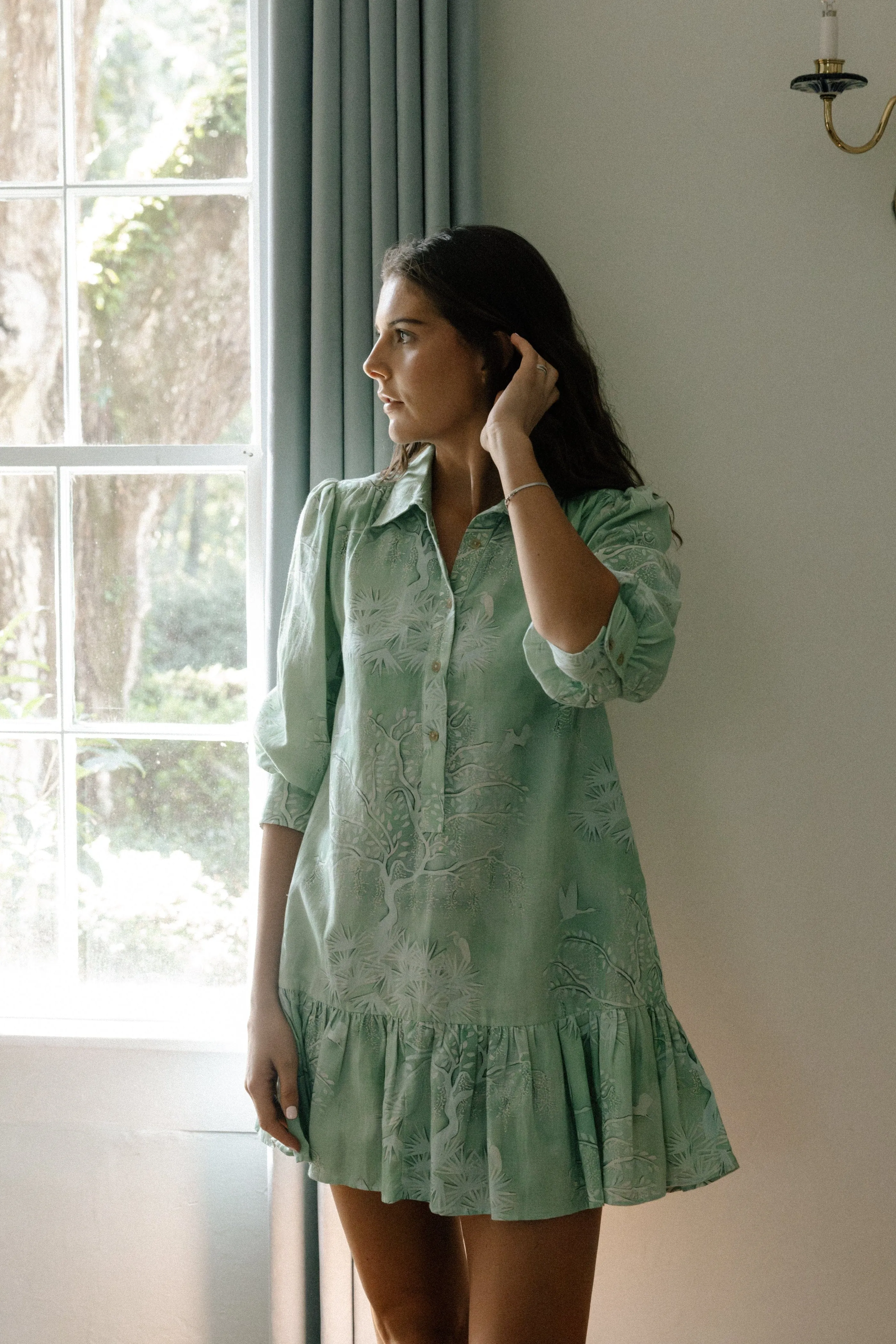 Whalen Shirt Dress - Green Lowcountry Watercolor sold by Modatrova product image thumbnail 2