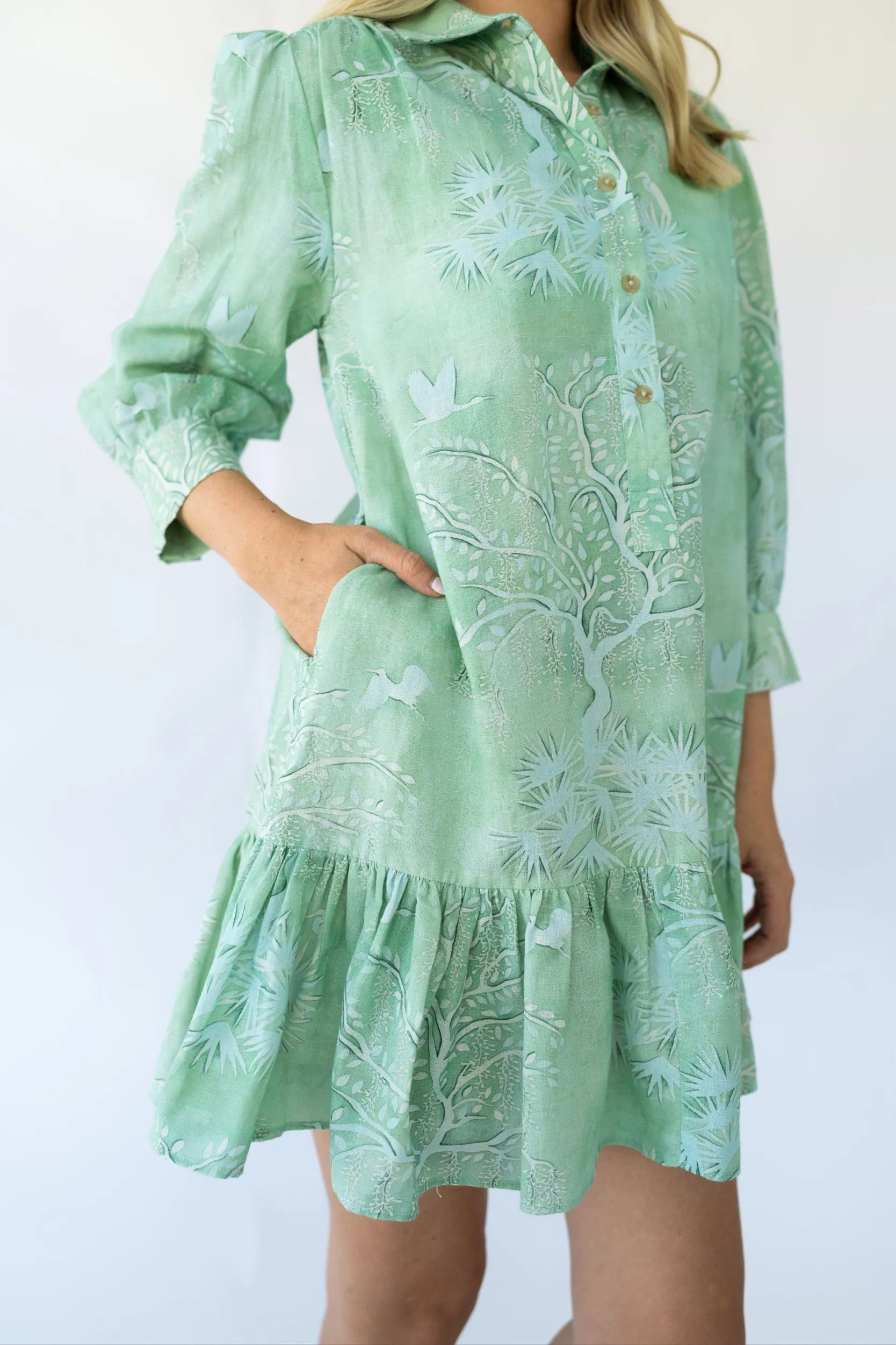 Whalen Shirt Dress - Green Lowcountry Watercolor sold by Modatrova product image thumbnail 4
