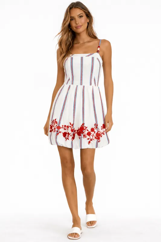 Lora Red Poppy Pinstripe Mini Dress made by Anna Cate