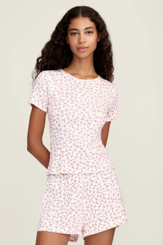 Women's Pointelle T-Shirt in Pink Floral made by Petite Plume