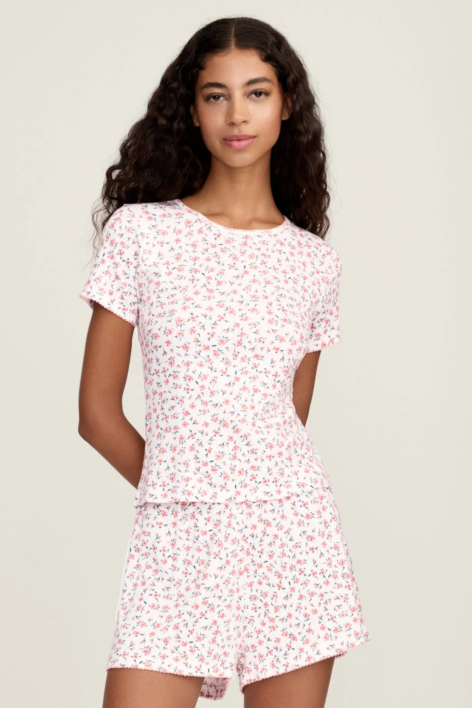 Women's Pointelle T-Shirt in Pink Floral sold by Modatrova