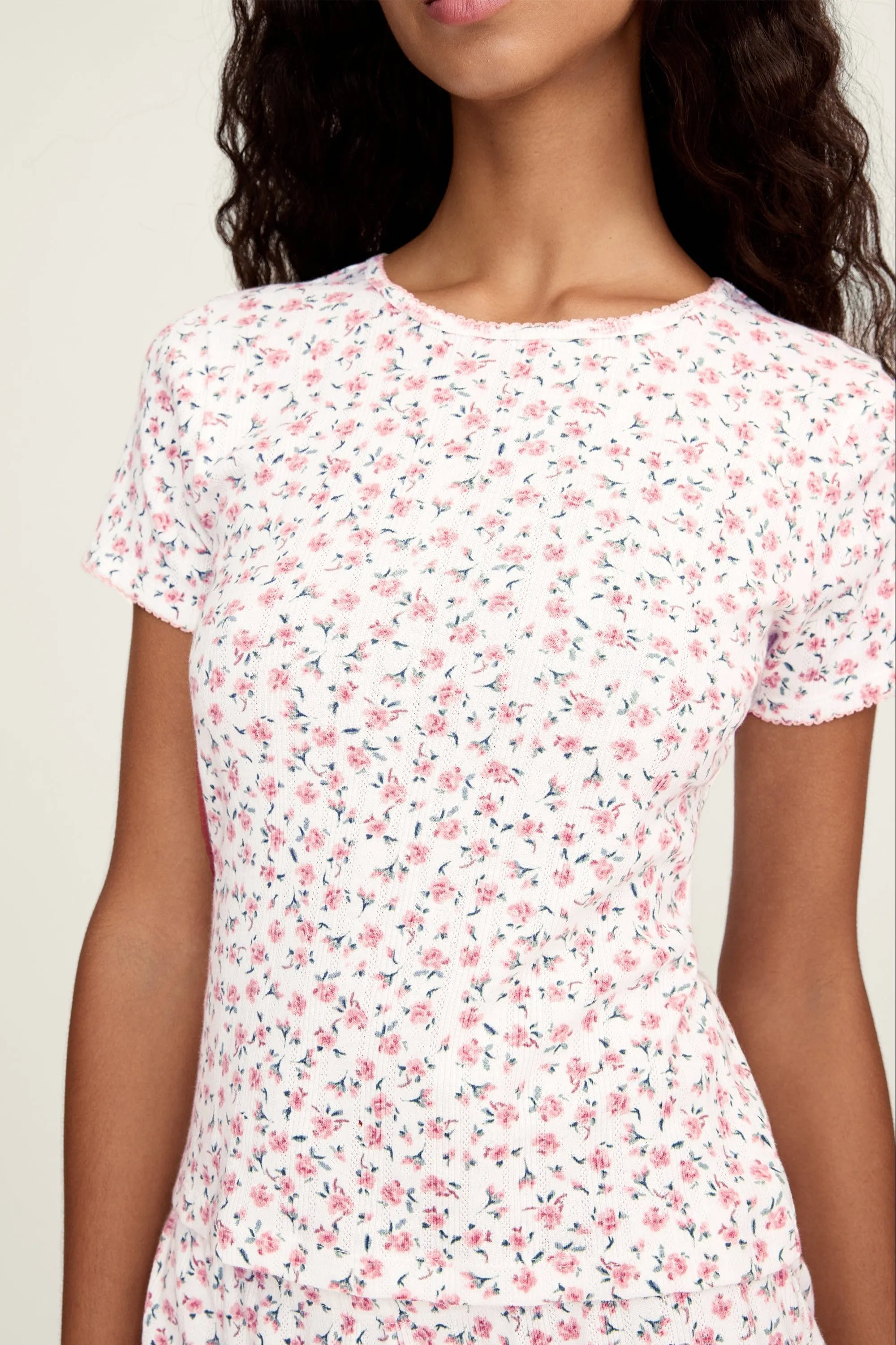 Women's Pointelle T-Shirt in Pink Floral sold by Modatrova product image thumbnail 2