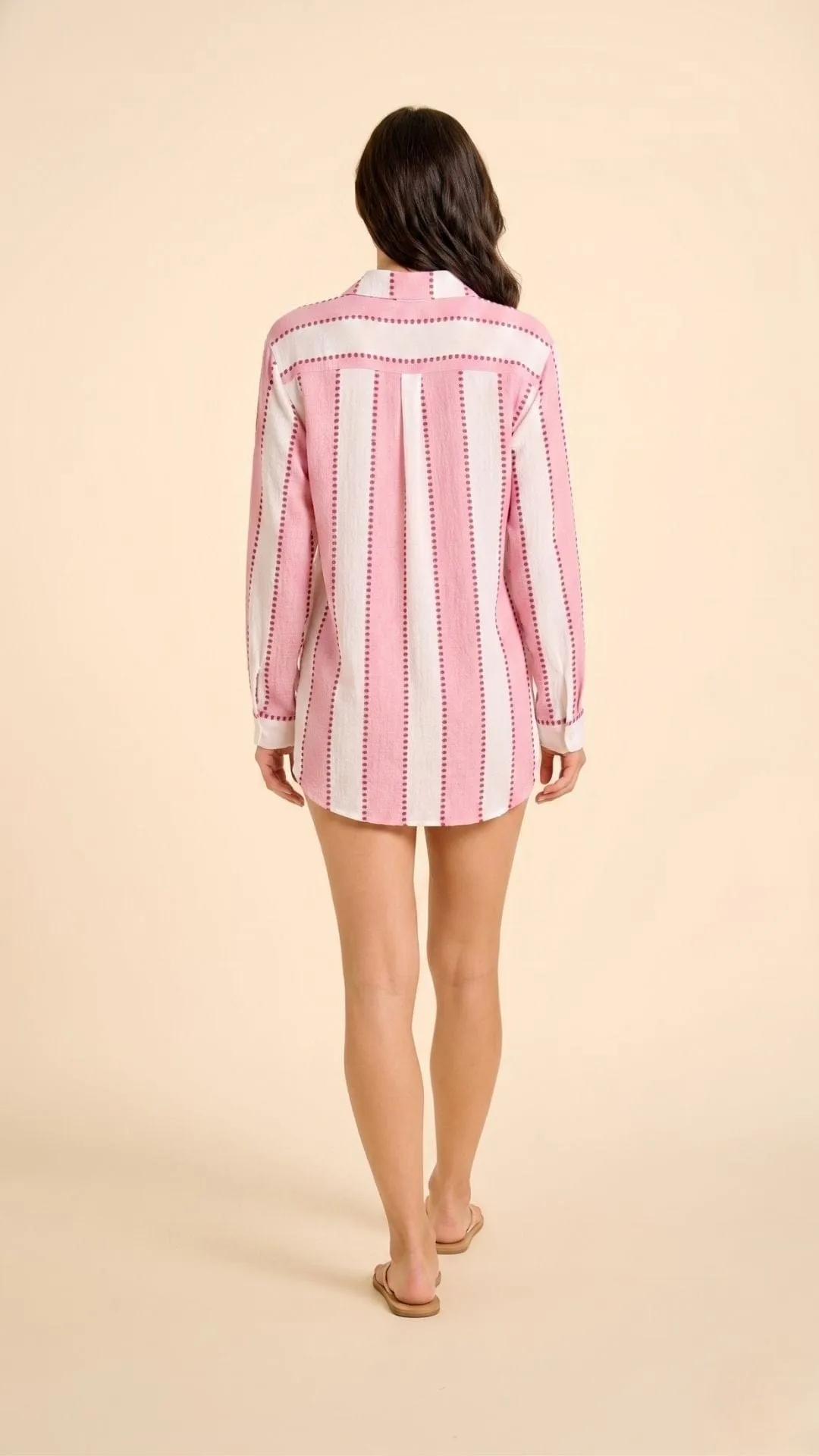 Positano Shirt Dress - Pink/White Cabana Stripes with Dots sold by Modatrova product image thumbnail 2