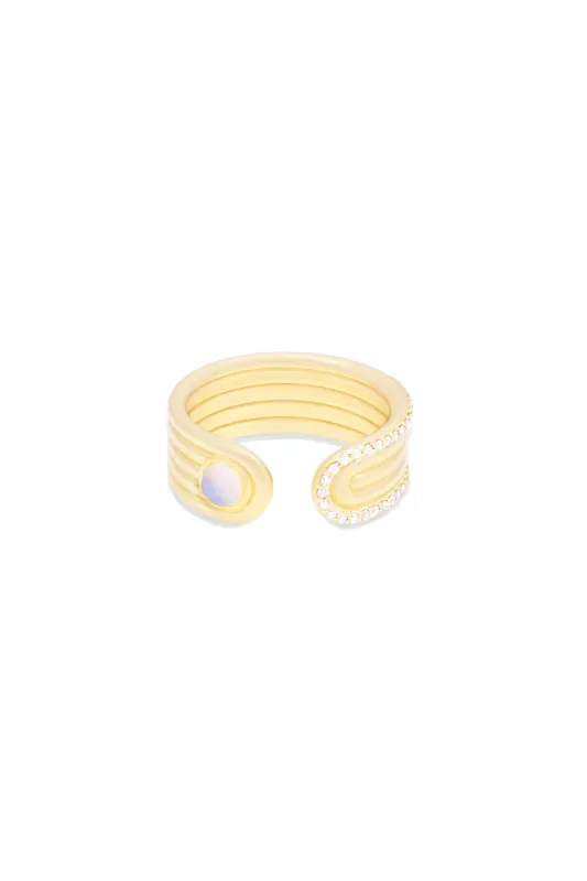 Found Cabochon Open Ring - Rainbow Moonstone & Diamond sold by Modatrova
