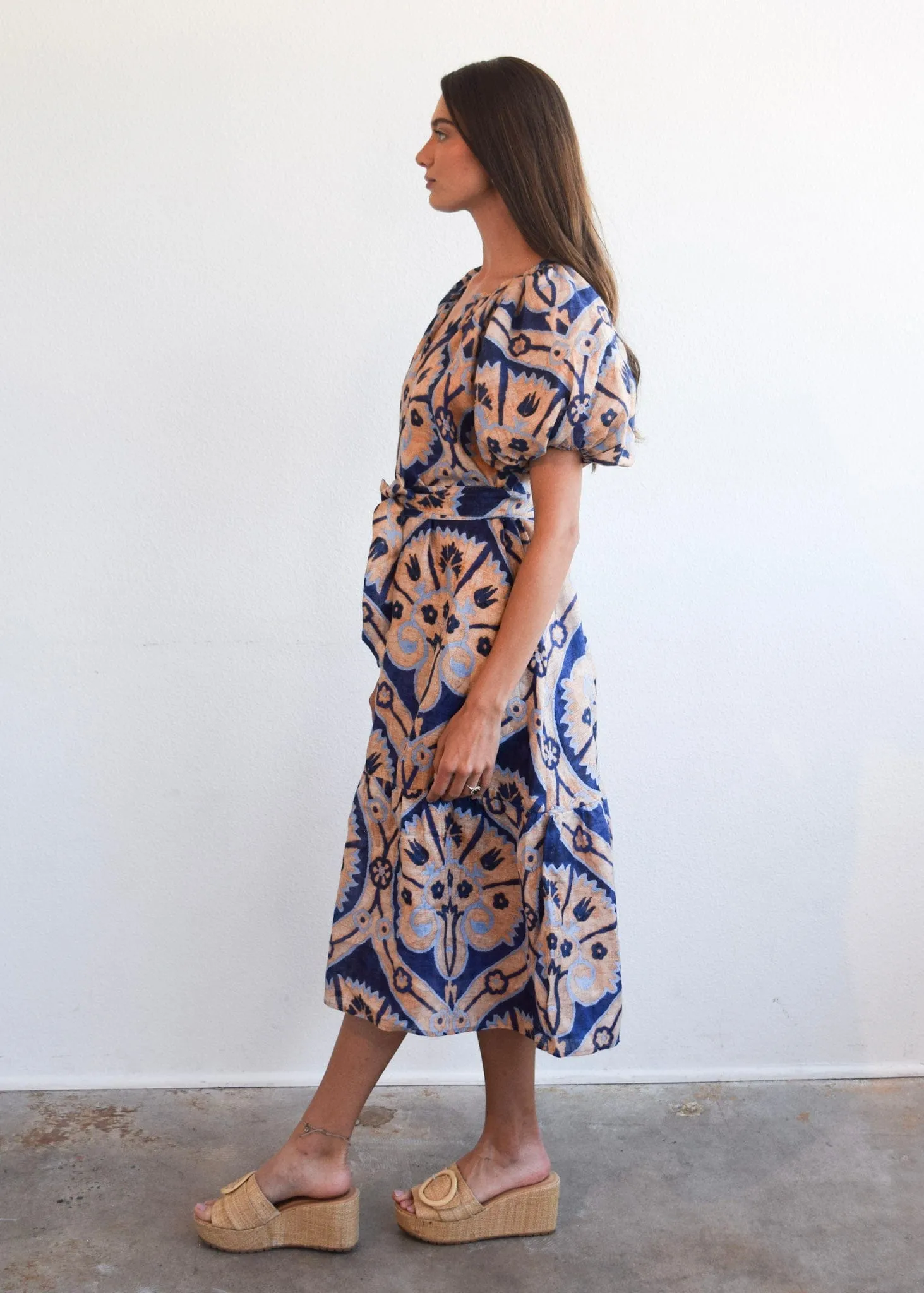 Ruffle Gathered V-Neck Dress Marakesh Medallion sold by Modatrova product image thumbnail 2