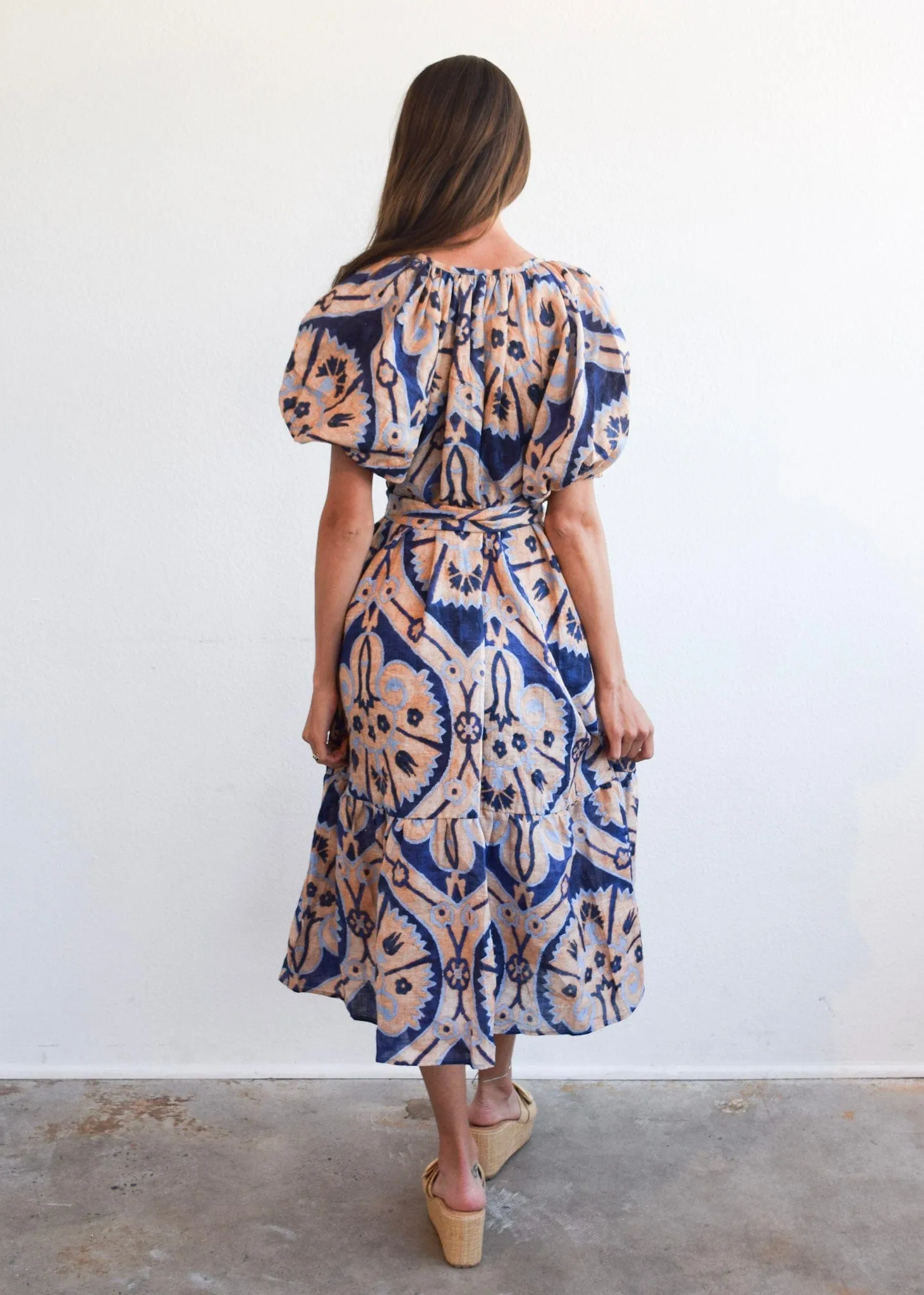 Ruffle Gathered V-Neck Dress Marakesh Medallion sold by Modatrova product image thumbnail 3