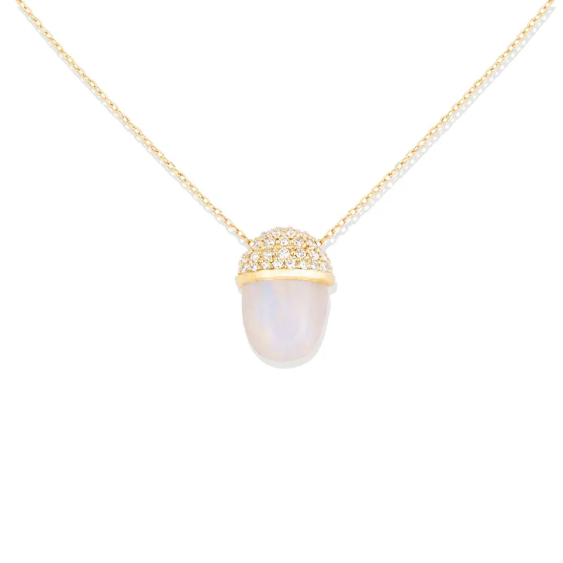 Found Cap Pendant Necklace - Rainbow Moonstone & Diamond sold by Modatrova