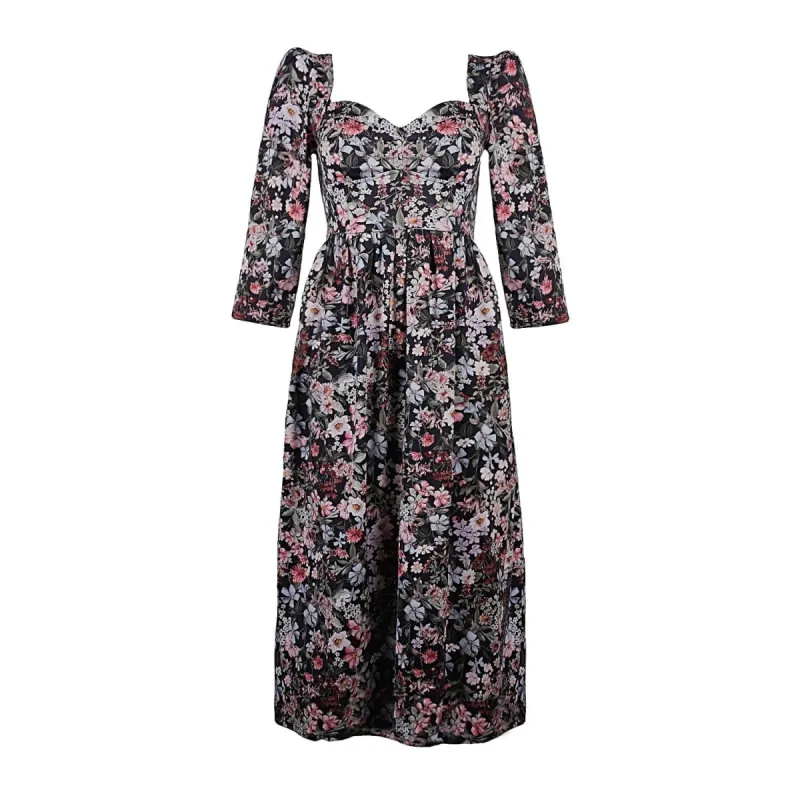 Violet Dress / Black Floral Cotton sold by Modatrova