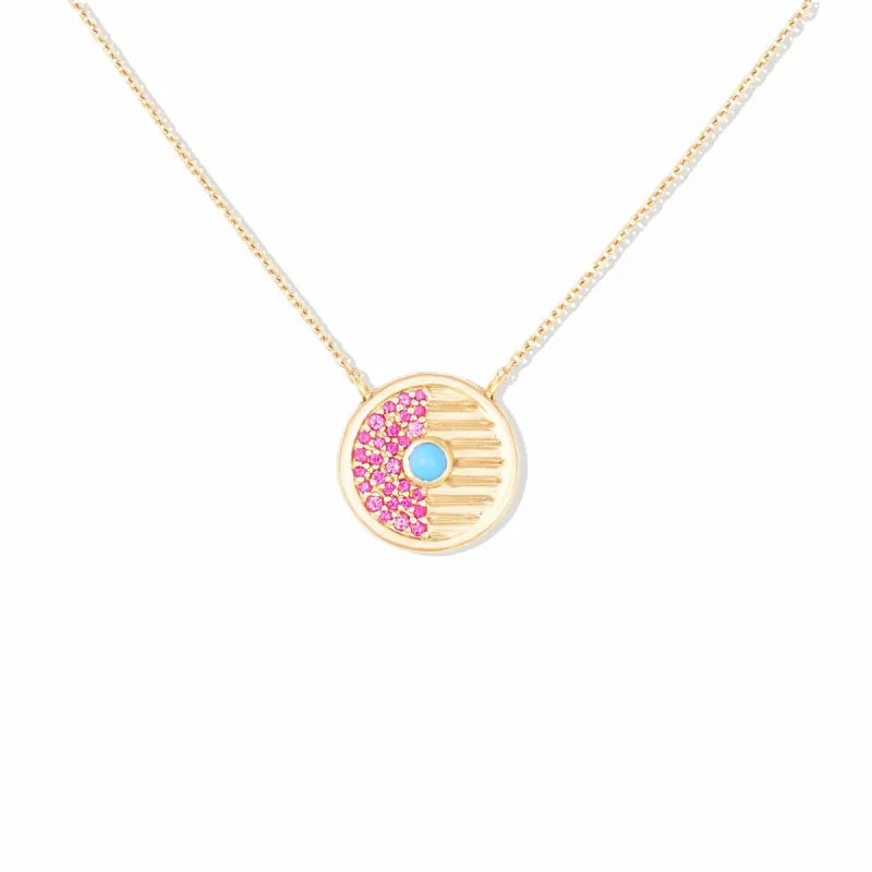 Found Small Disk Pendant Necklace - Pink Sapphire & Turquoise sold by Modatrova