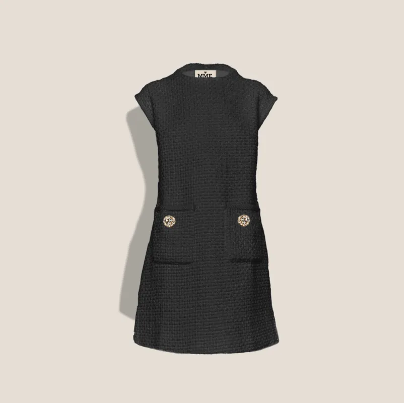 MME. Turlington Bouclé Dress - Noir sold by Modatrova